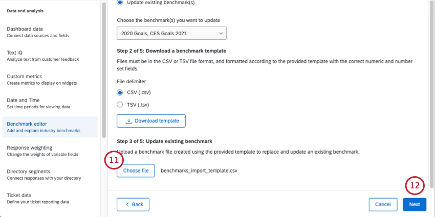 dentro da página de upload de benchmark