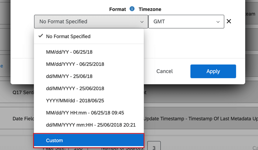 selecting custom for the date format