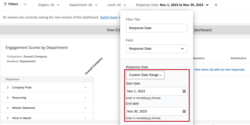 a custom date range filter