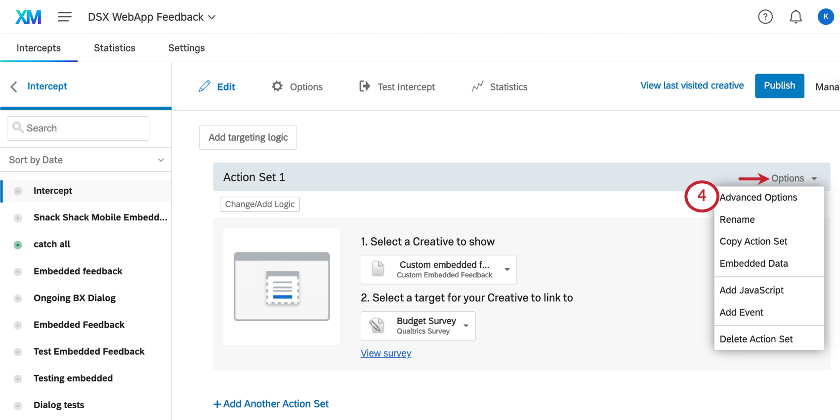 Opciones avanzadas en una intercept