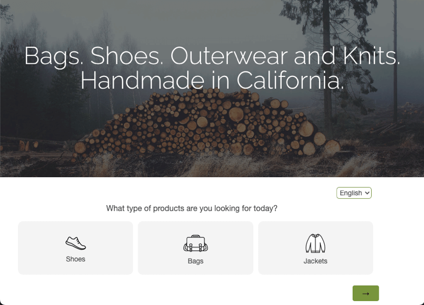 image of a survey embedded in a page asking visitors to pick between shoes backs or jackets
