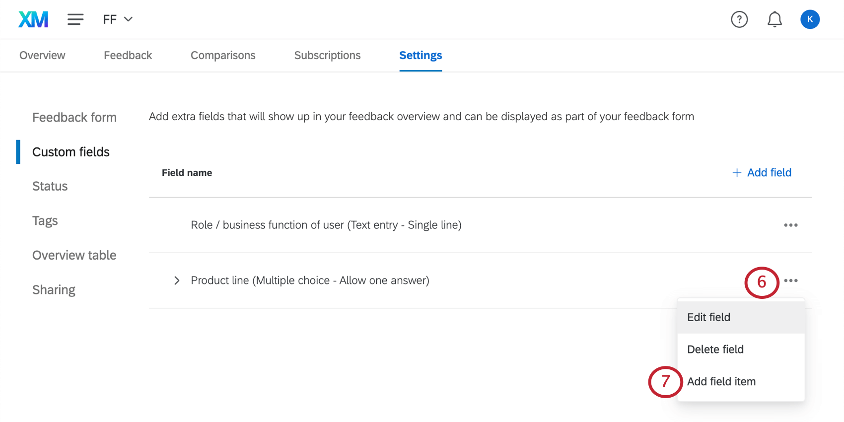 selecting add field item