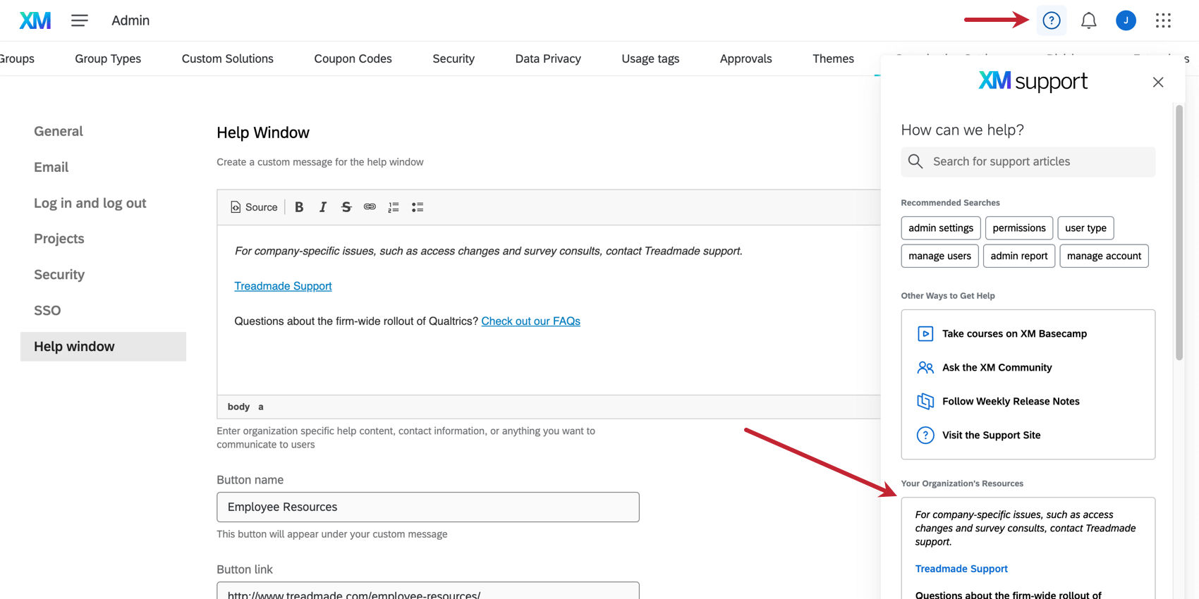 custom content within help window