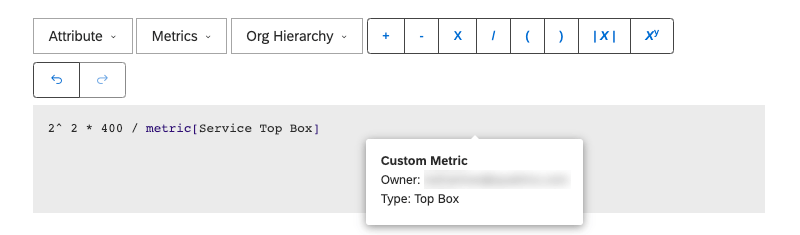 hovering over a metric to see who made it and what type of metric it is