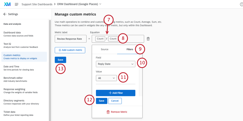 Finalización de métricas personalizadas