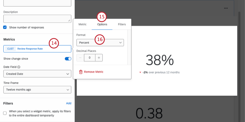 Setting the custom metric up in a number widget