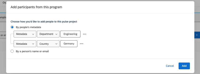 2 conditions say metadata for department should be engineering, and metadata for country should be germany