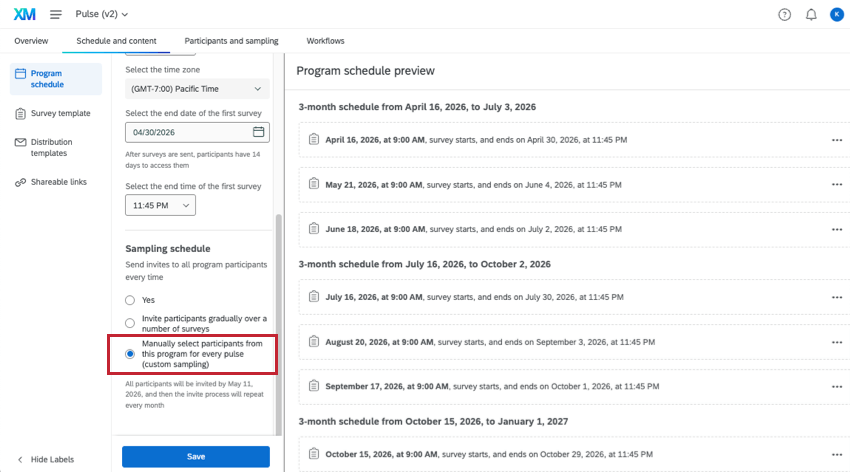 screenshot di un programma ad impulsi allinterno della scheda Orario e contenuti e poi nella pagina del palinsesto verso la parte inferiore