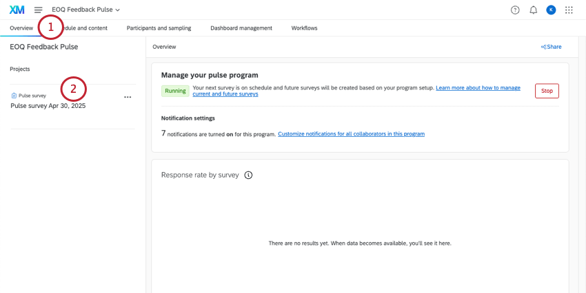 Overview tab of a pulse program