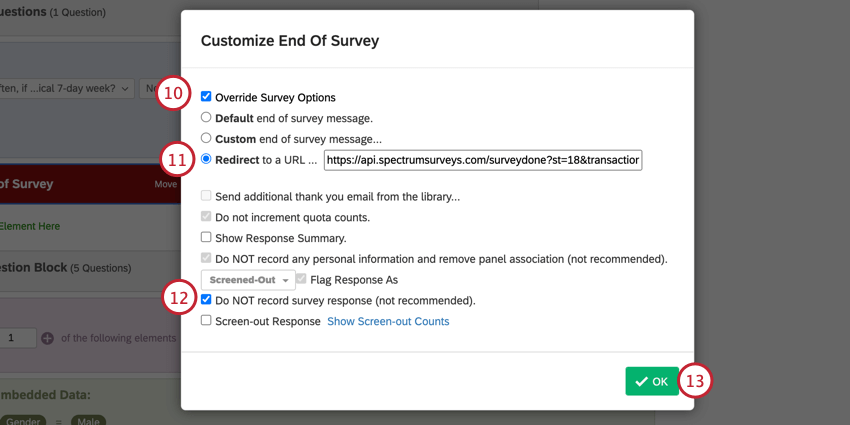 customizing the end of survey element