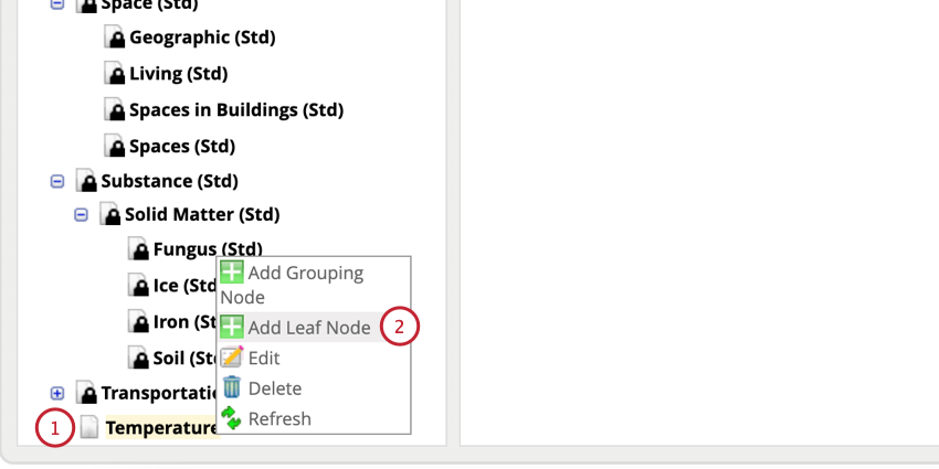 adding a leaf node to the category node
