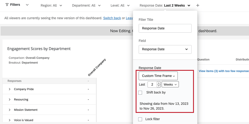 a custom time frame filter