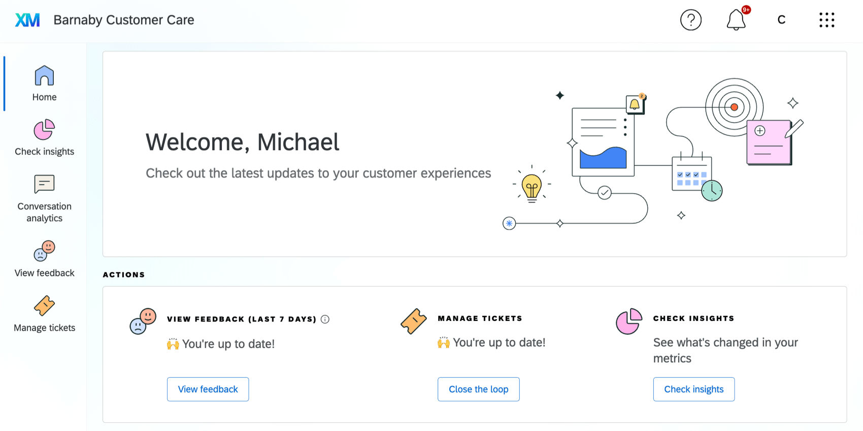 The Customer Care app once logged into it