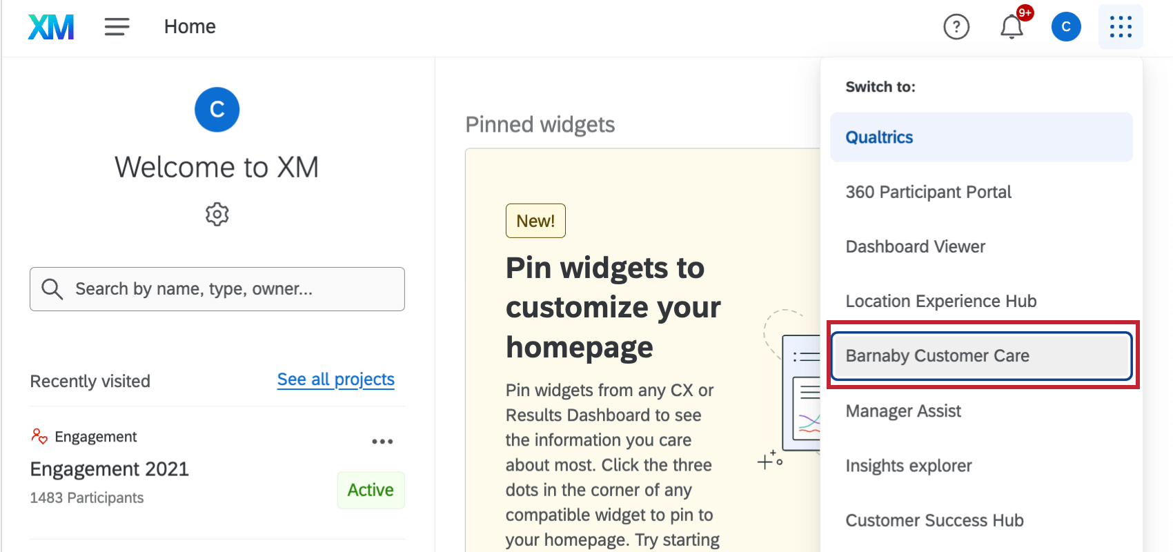 en cliquant sur le menu de navigation dans le coin supérieur droit pour passer à lassistance à la clientèle