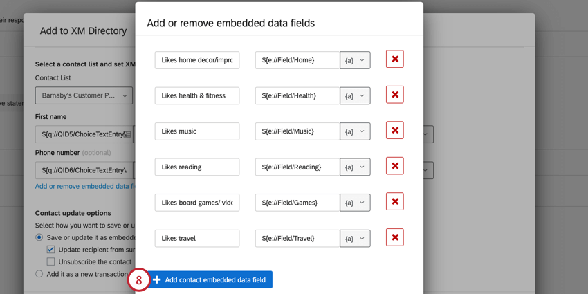 clicking "add contact embedded data field"