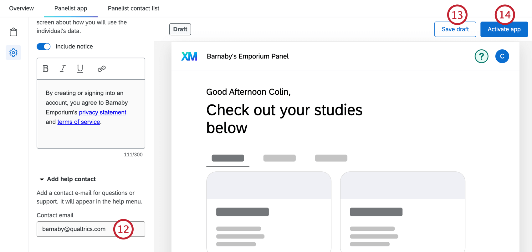 ajouter un e-mail daide et publier ensuite lapplication du panel