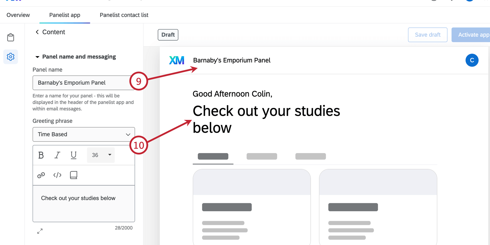 パネル名の入力と挨拶文の選択