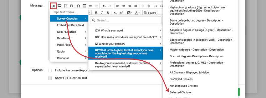 Aprire il menu Testo trasferito per selezionare listruzione