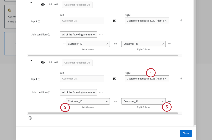 2 uniões configuradas na mesma janela