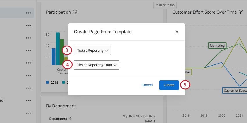 image of the select template dropdown in the create from page template window