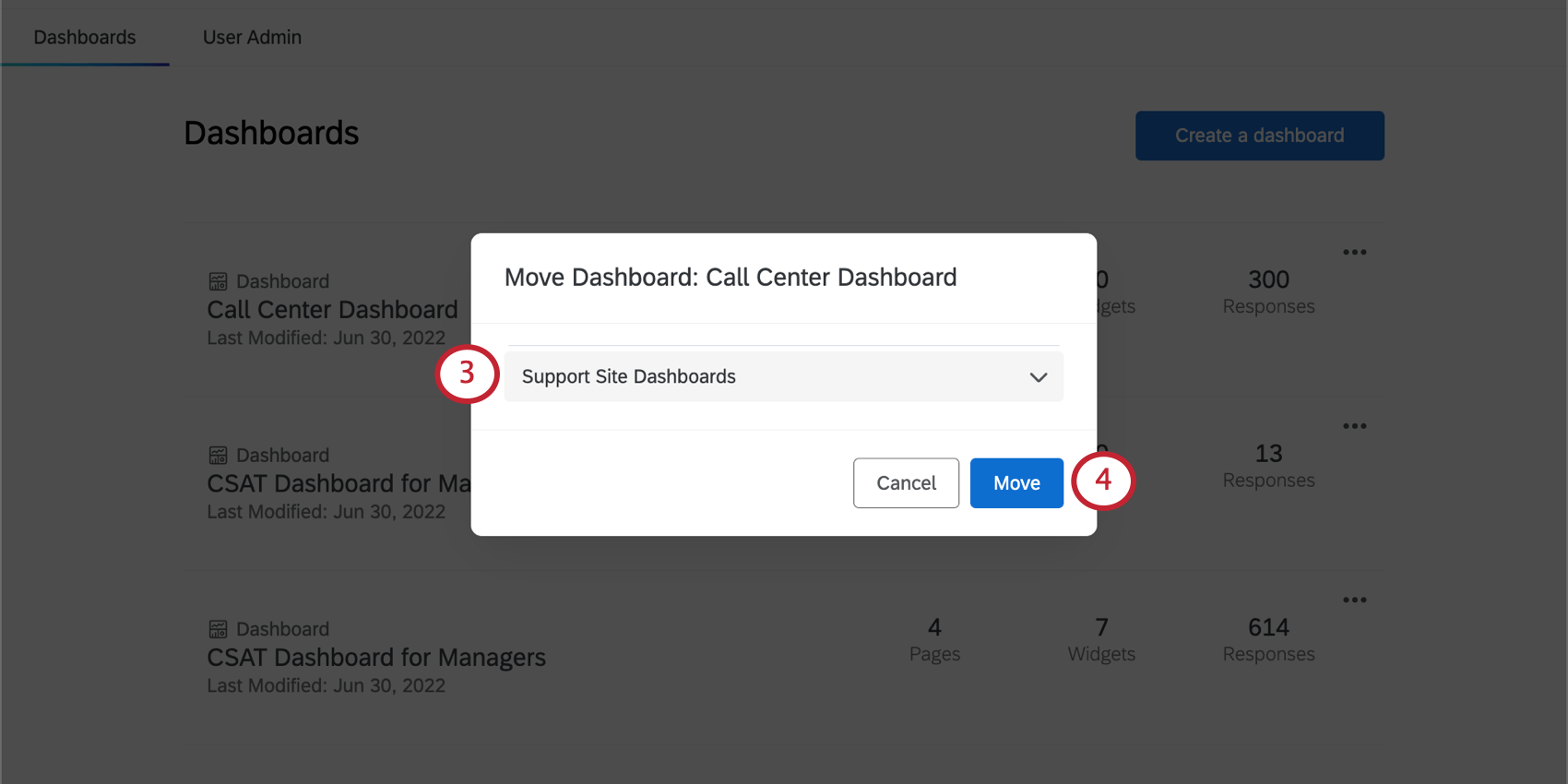Nuova finestra in cui si seleziona un progetto di dashboard e si conferma la selezione