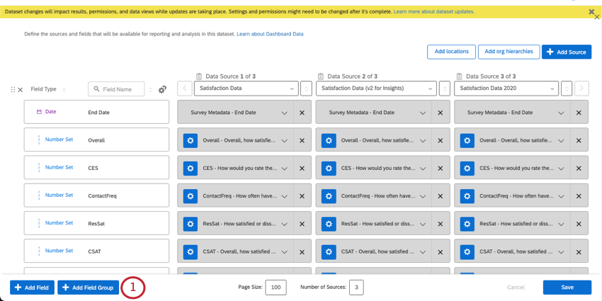 Data mapper is open, add field group button is at the bottom of the screen on the left