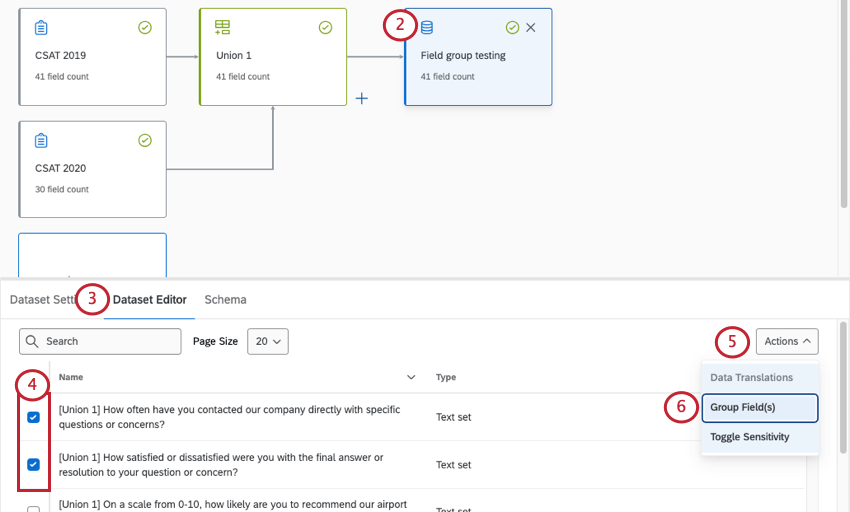 output is the rightmost block, and clicking it opens a menu along the bottom of the page