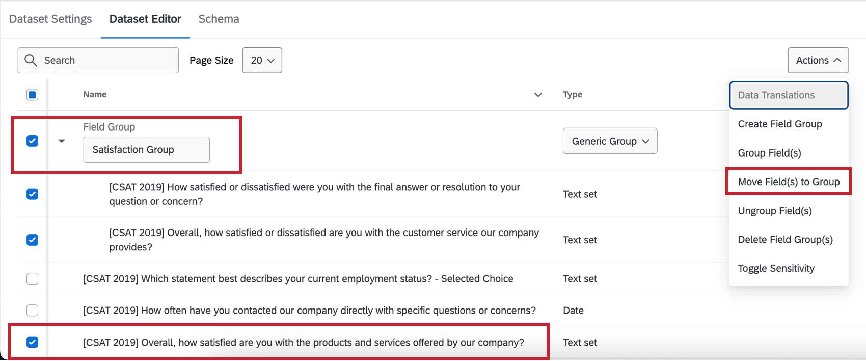 showing the move fields options