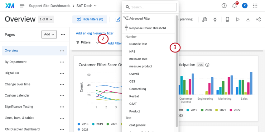 Pulsante Aggiungi filtro, da cui proviene il menu a tendina