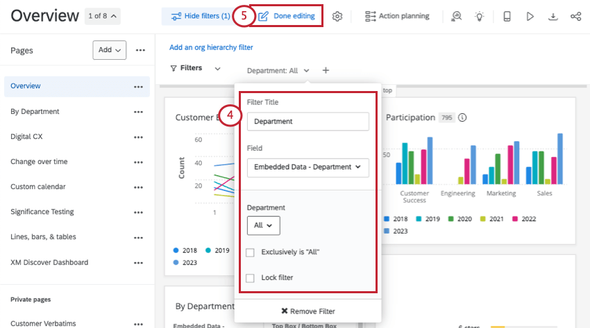 Editing filter dropdown then clicking Done Editing along top of dashboard