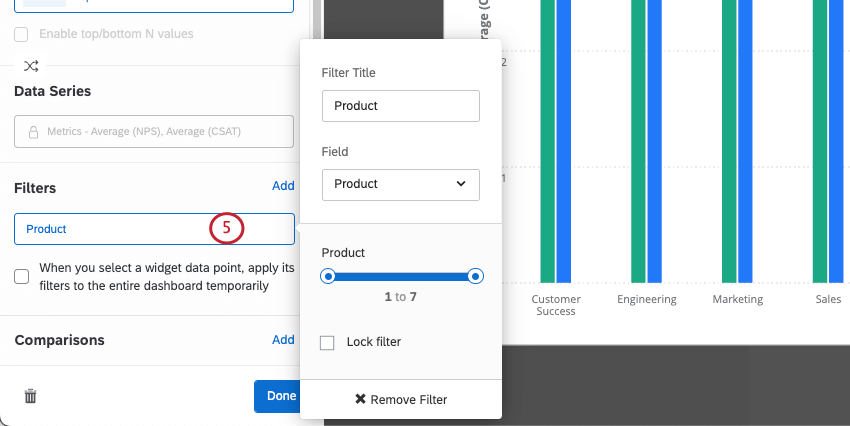 Small dialog box contains filter info