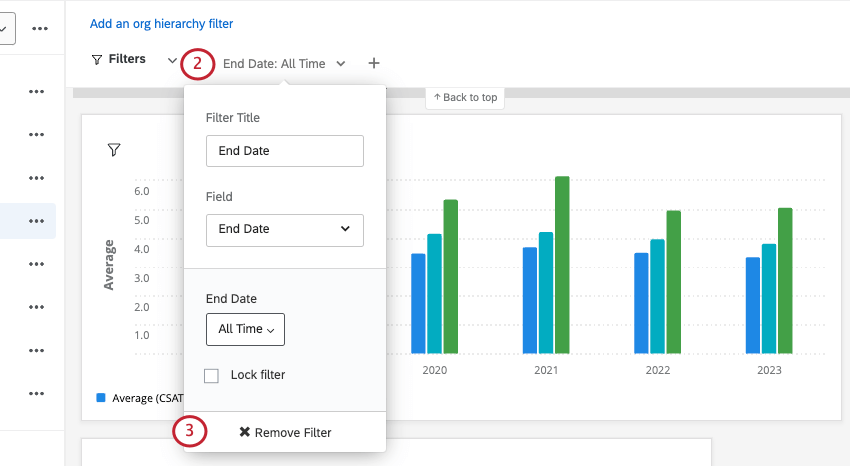 "Filtering By" menu, remove filter button at bottom