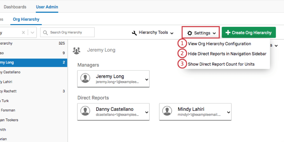 Settings button menu expanded to 4 options