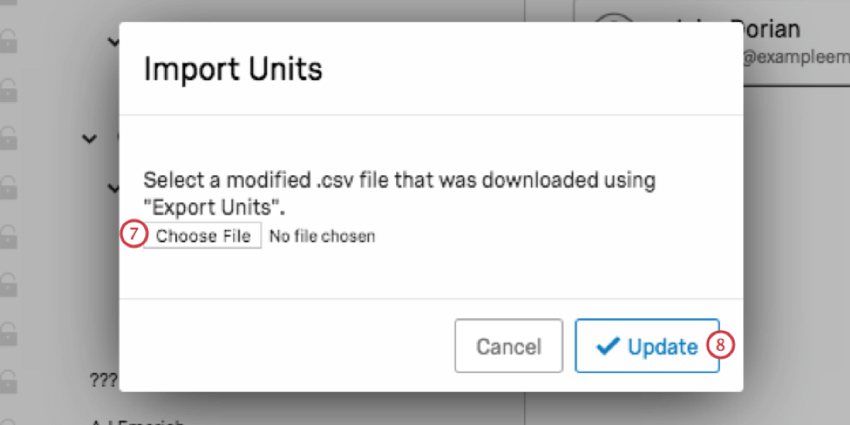 Import units window that opens