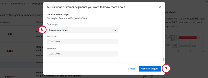 choosing the date range and then generating insights