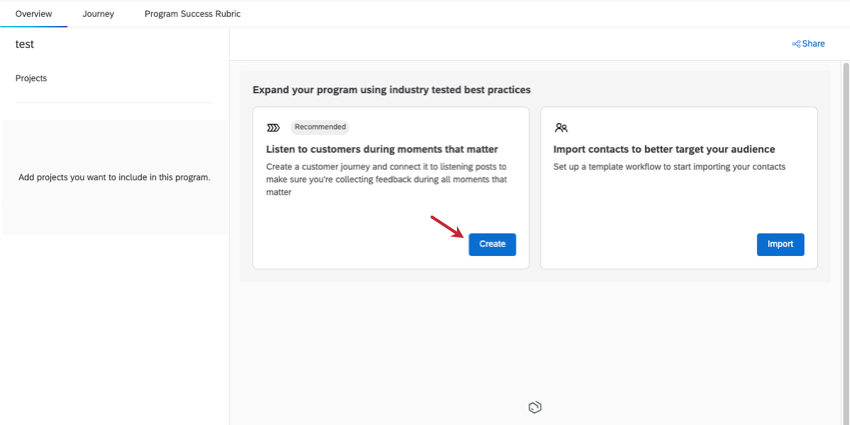 Nella guida in cima alla panoramica di un programma, cè un messaggio che dice di creare i viaggi