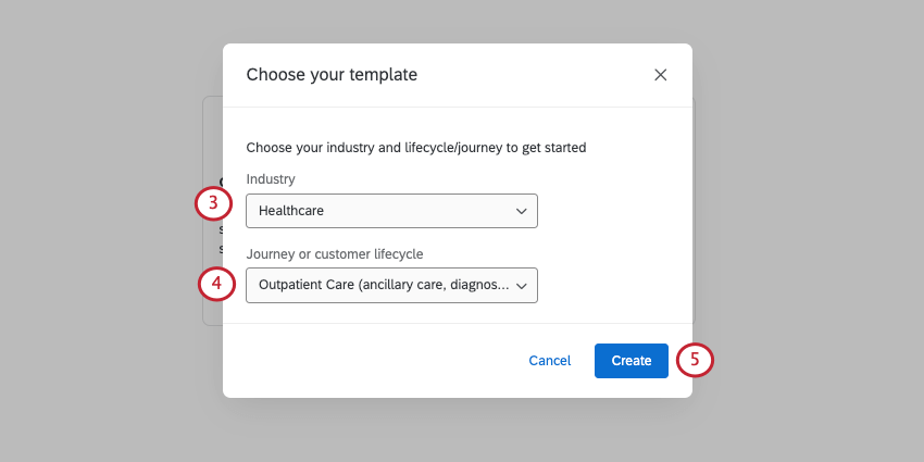 New window that opens if you select a template