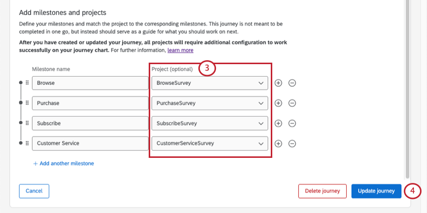 Scelta dei sondaggi per ogni pietra miliare