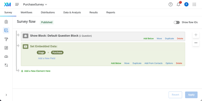 Stage embedded data in survey flow