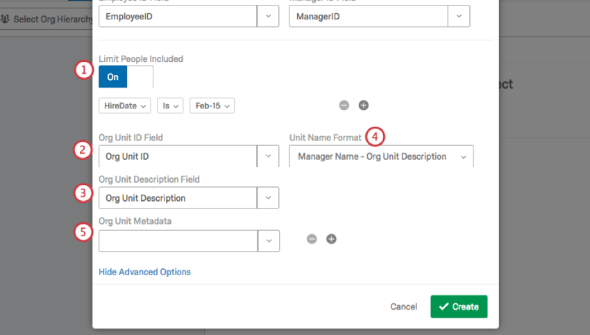 Expanded options on the Create New Hierarchy window