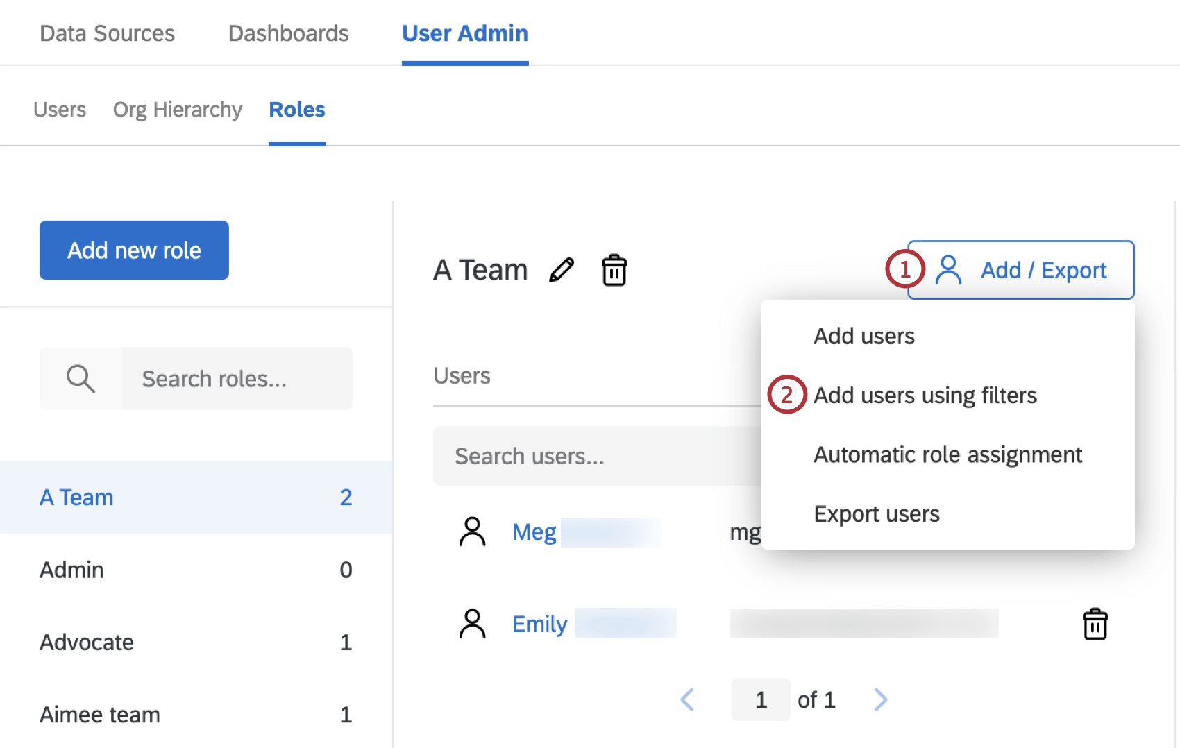aggiungere utenti utilizzando il pulsante FILTRO