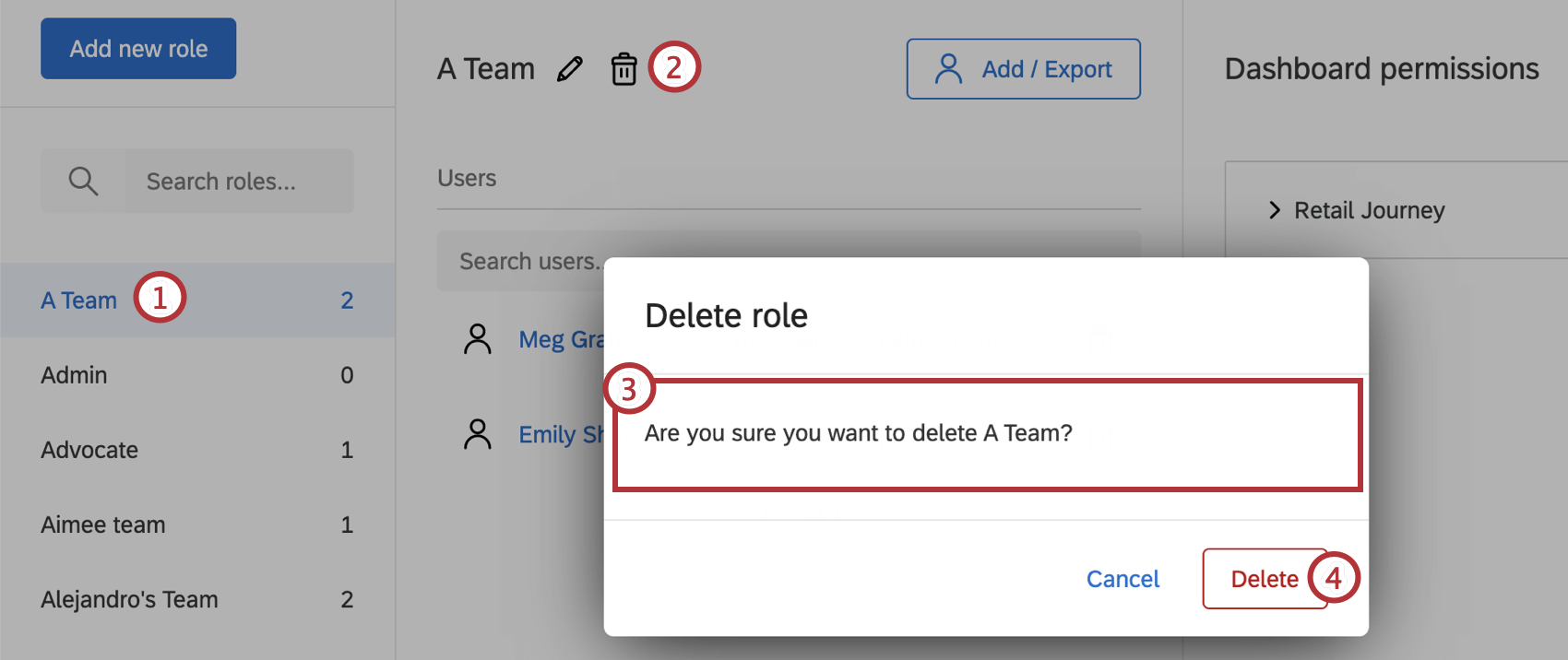 Seleccionar un rol y seleccionar eliminar entre las opciones