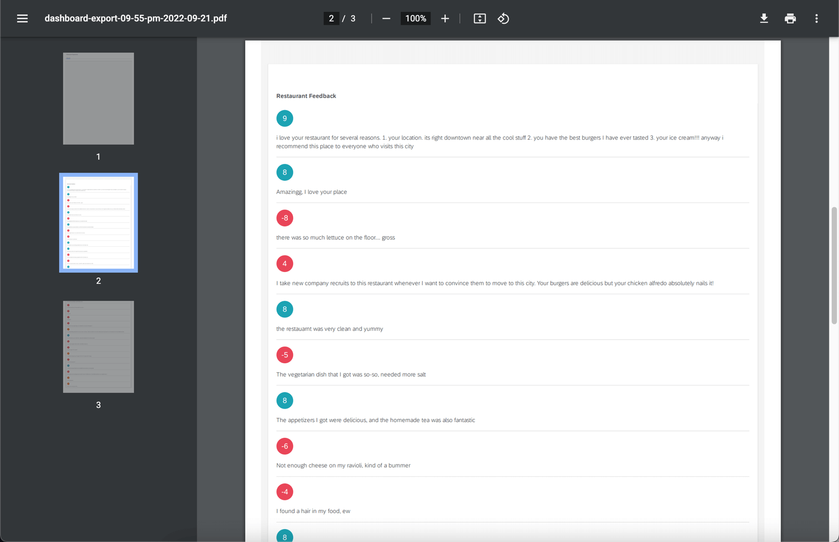 Arquivo PDF com várias páginas do widget, incluindo muito, muito mais do que 4 respostas