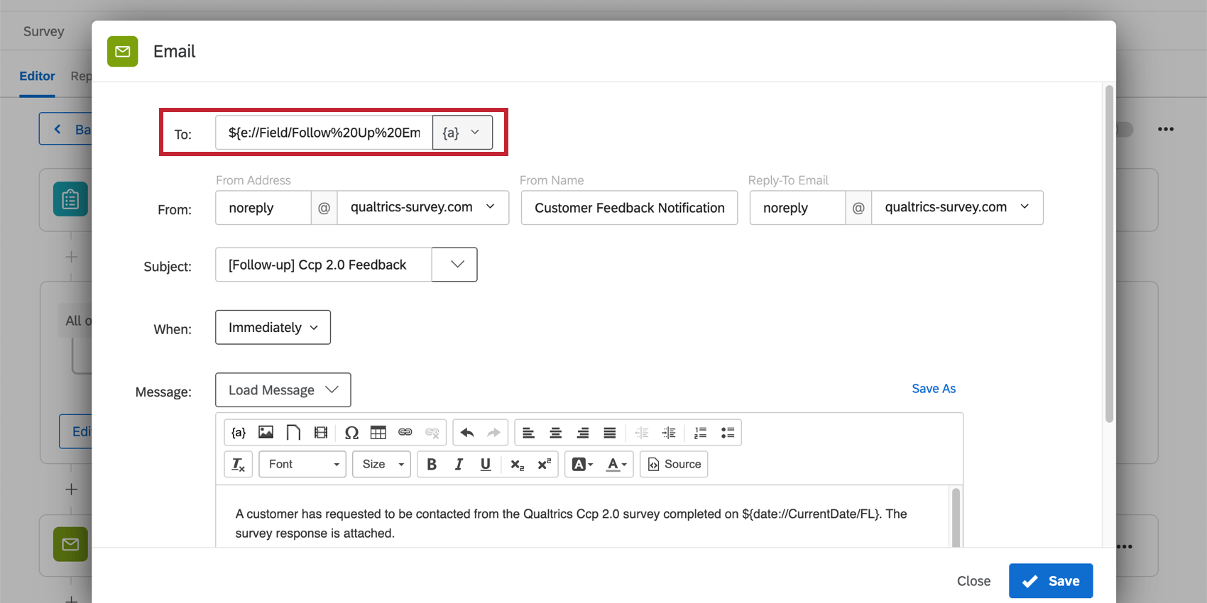 メールタスクが開かれ、宛先フィールドが強調表示される。