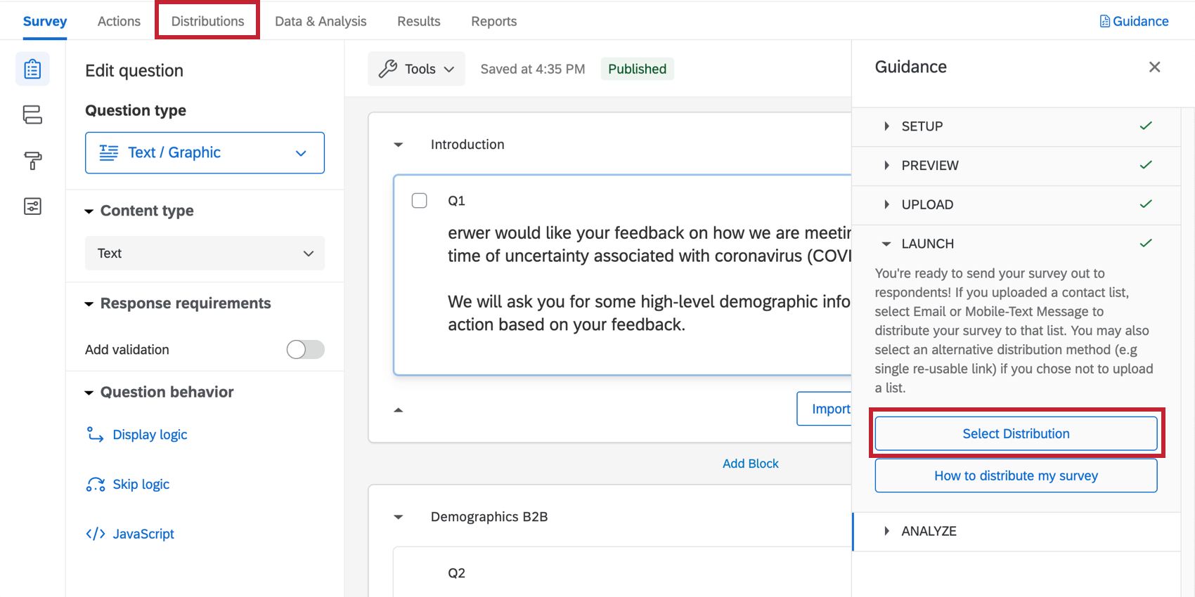 clicking select distribution, or navigating to the distribution tab