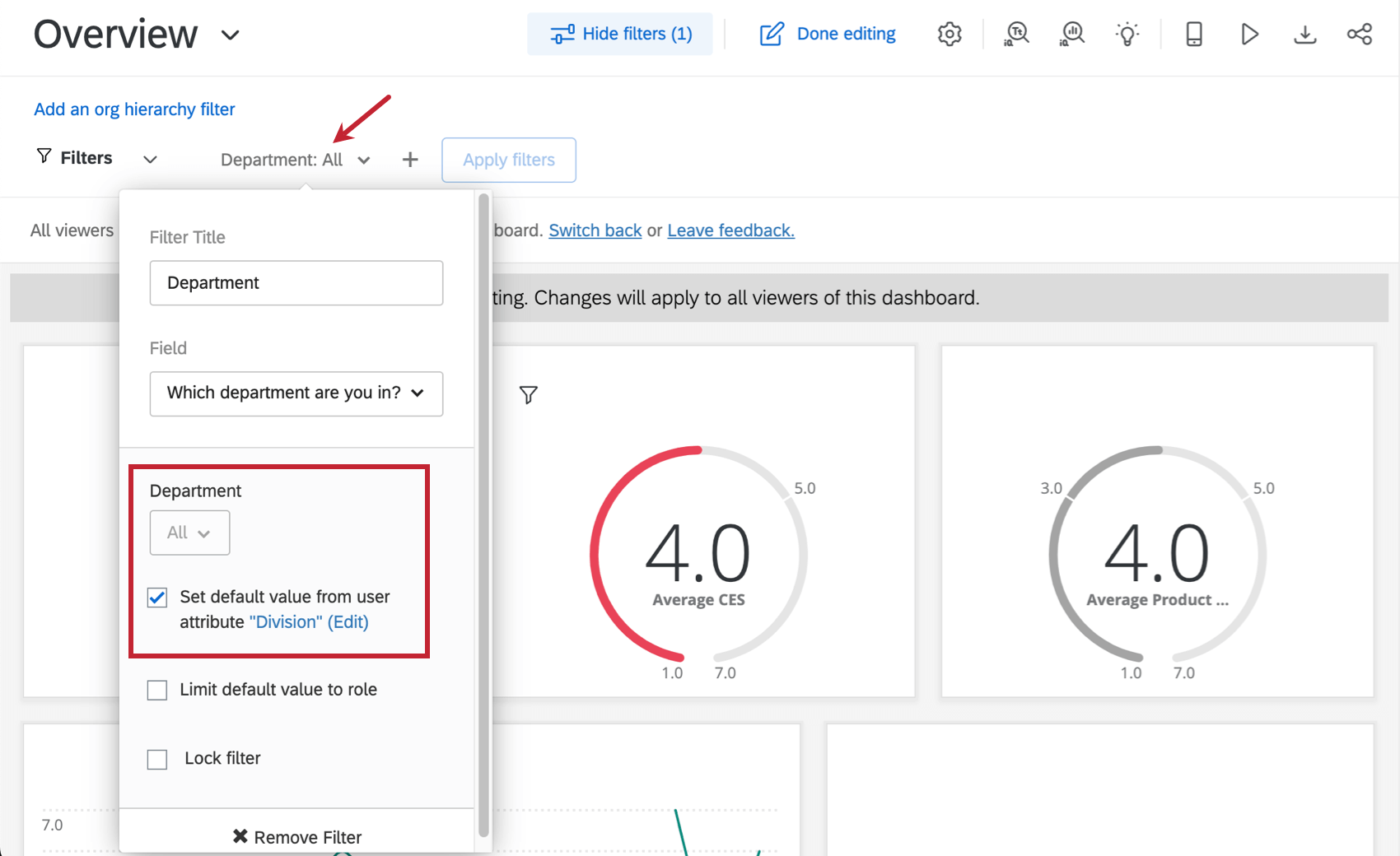 Filter expanded. User attribute and lock settings are selected