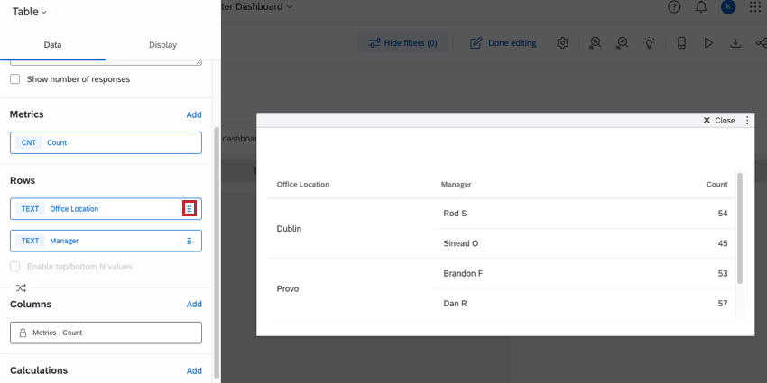 Dots on the side of each row, indicating they can be dragged and dropped