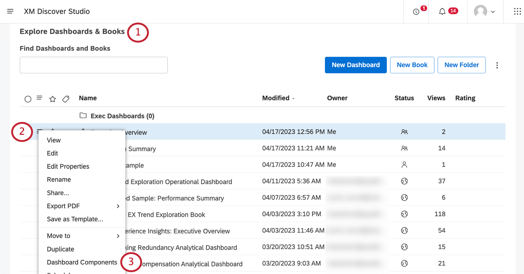 Opening dashboard components from homepage