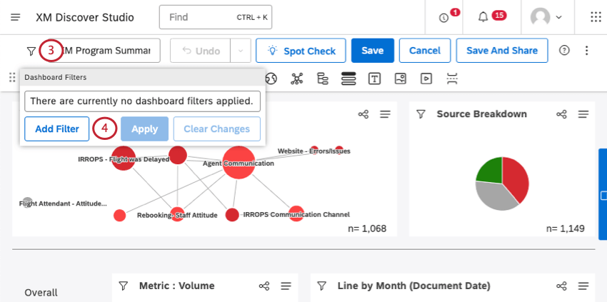 menu dei filtri che si espande dallalto della dashboard