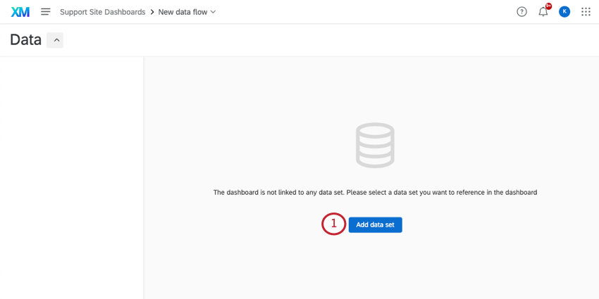 Add data set button in center of page